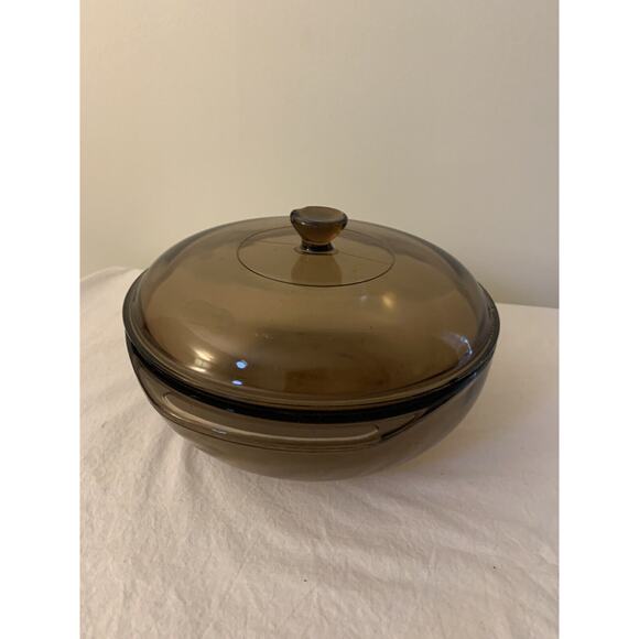 PYREX 024 2L Corning Amber Brown Glass Round Bowl Casserole Dish with Lid Basket - Picture 11 of 16
